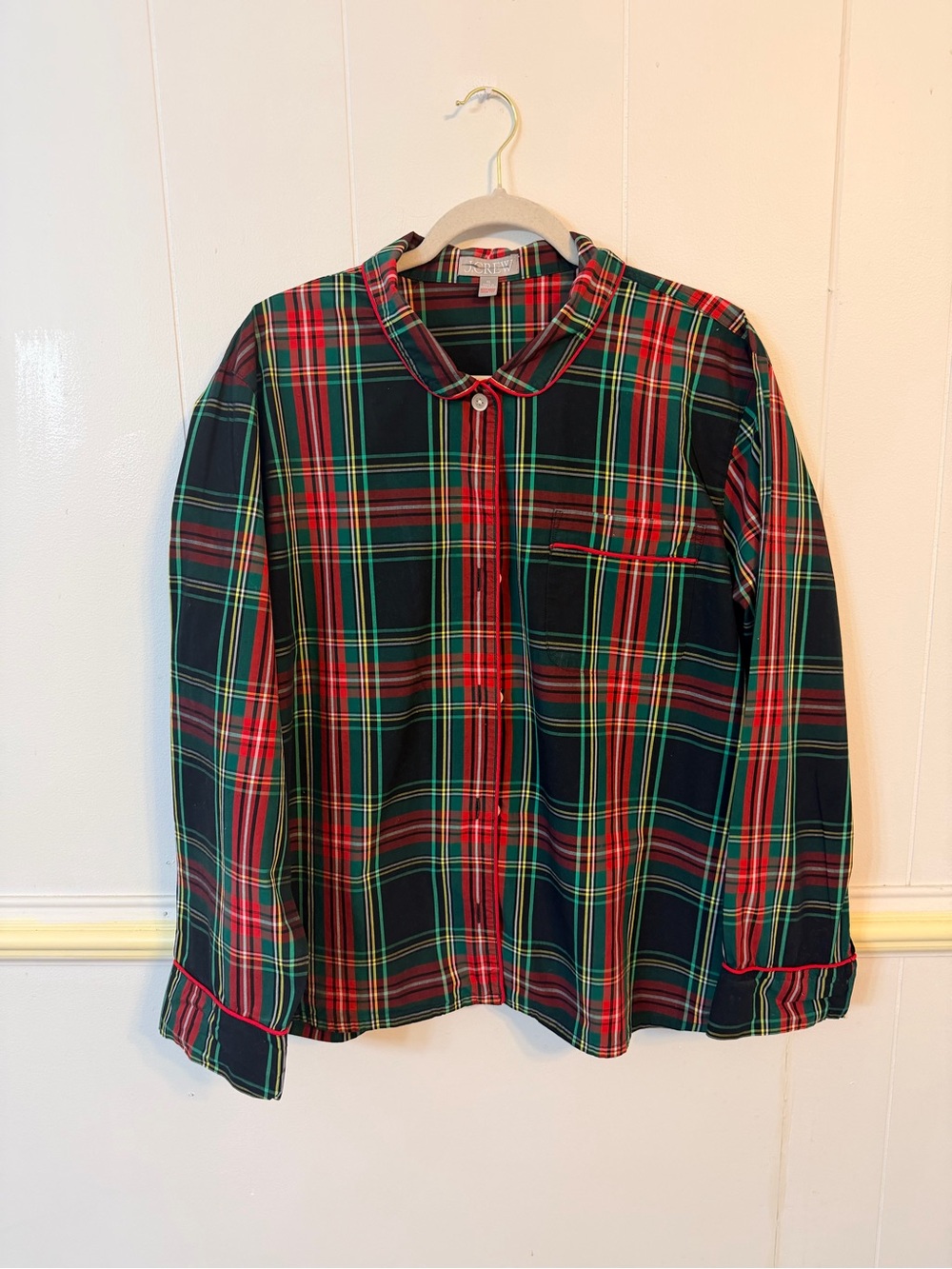 J. Crew Women's Plaid Button-Down Pajama Shirt in Black Tartan Plaid